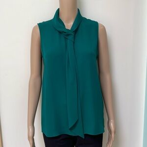 Theory Green Draped Tie Silk Top Blouse